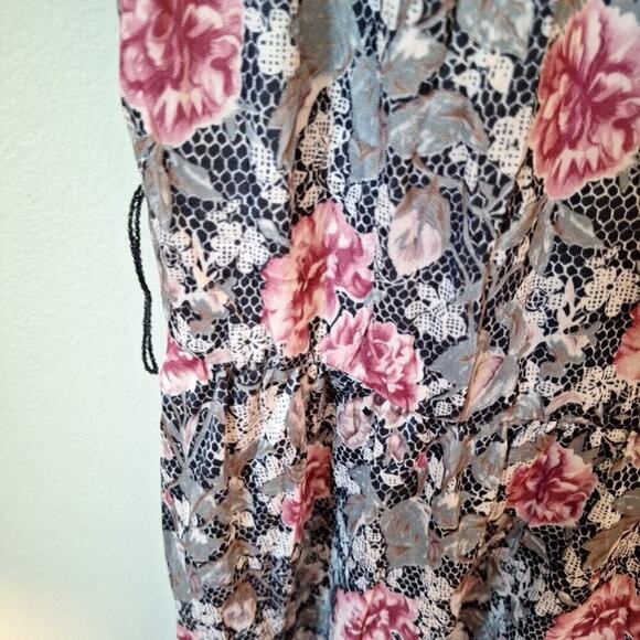 Vintage 80s Floral Print Short Sleeve Dress Cottagecore Women Size Petite Large - Picture 5 of 11